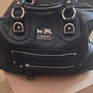 Coach Black Leather Satchel with Silver Accents